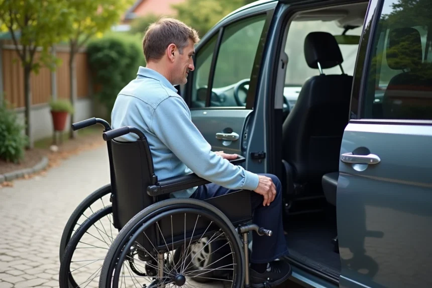 Homme d'âge moyen transférant dans une voiture accessible