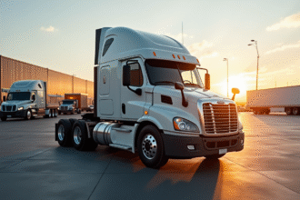 Camion neuf 19 tonnes stationne en concession avec lumière douce