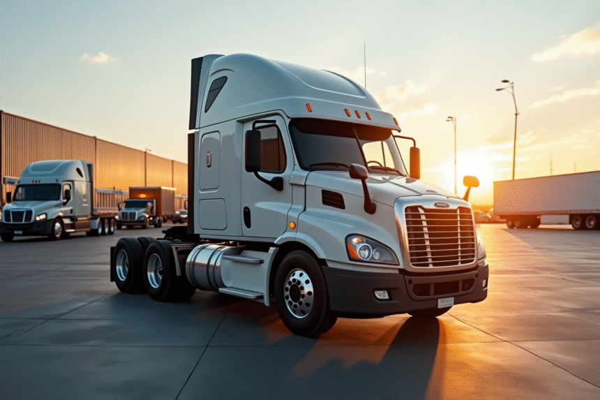 Camion neuf 19 tonnes stationne en concession avec lumière douce