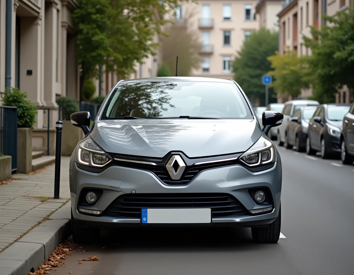Renault Clio 4 en stationnement avec capot entrouvert et outil de diagnostic branché pour contrôle du Stop and Start