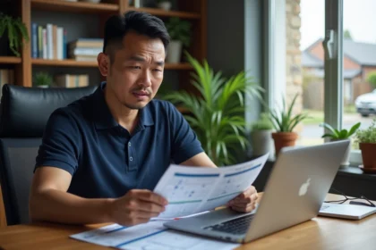 Homme consultant des devis d'assurance auto pour une voiture de marque asiatique à son bureau