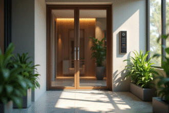 Entrée d'un appartement moderne avec intercom vidéo lumineux
