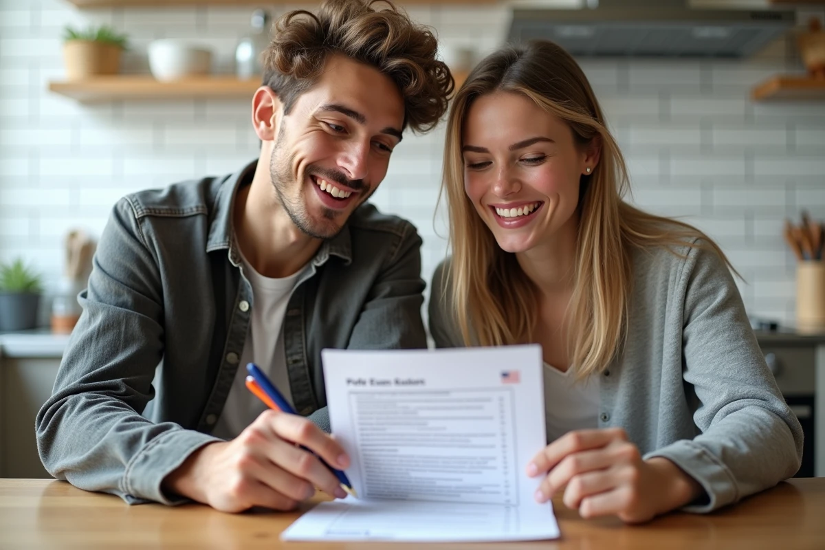 Deux étudiants révisant ensemble un document PDF de questions d'examen de permis de conduire à la maison