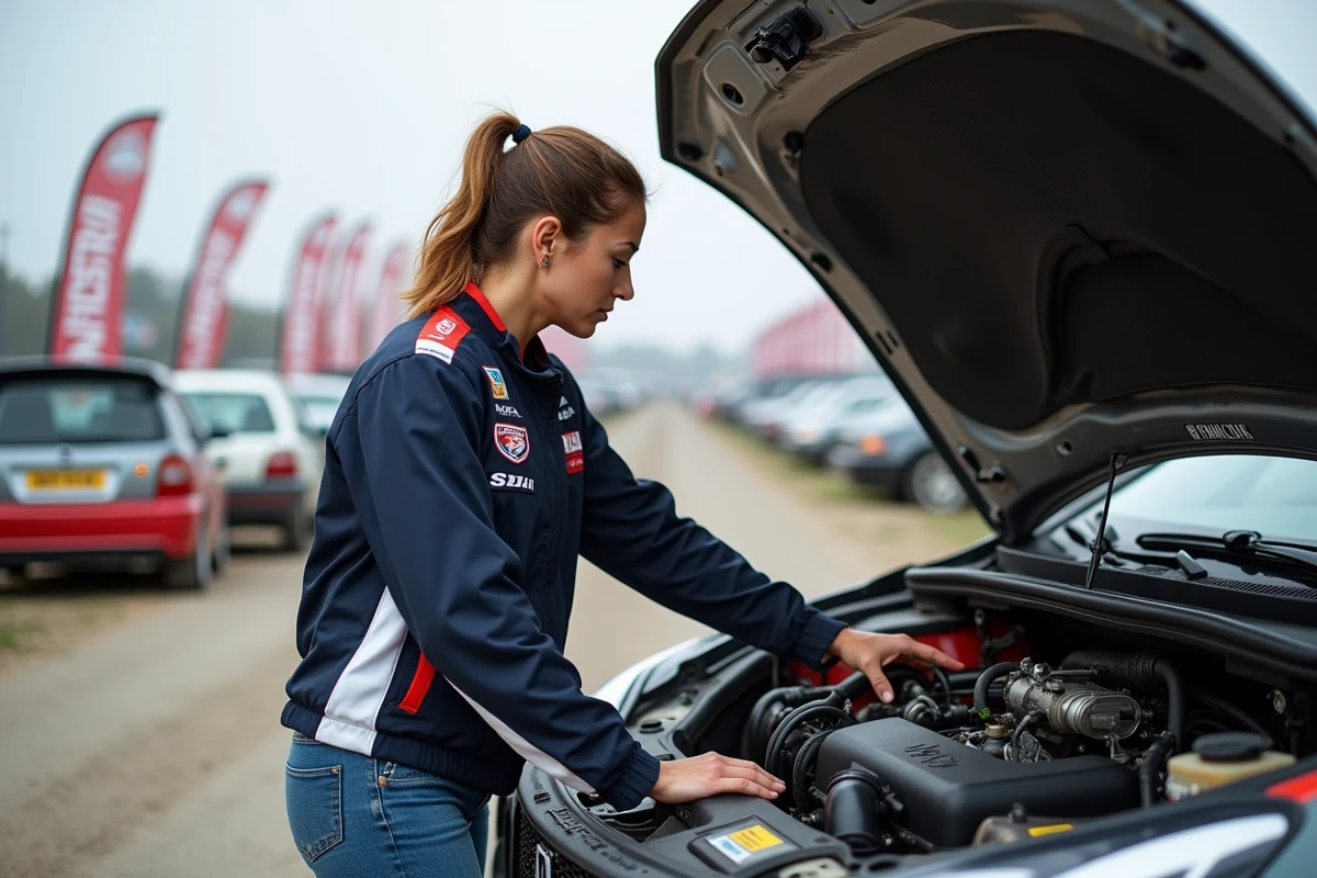 Femme vérifiant le moteur d