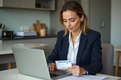 Femme avec permis de conduire français dans un bureau à domicile