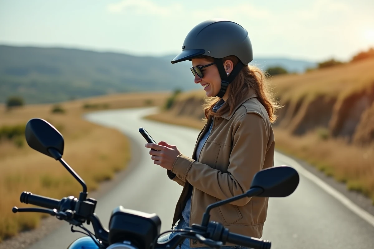 Femme souriante utilisant son smartphone en voyage