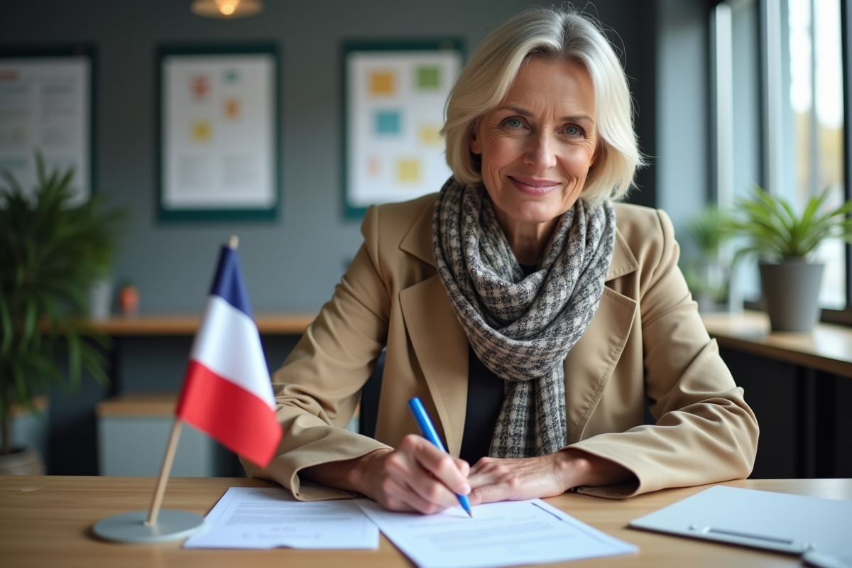 Femme signant un permis B dans un bureau de conduite