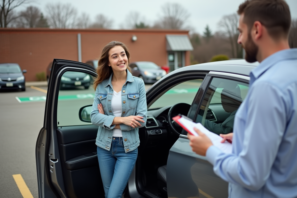 Jeune femme sortant d