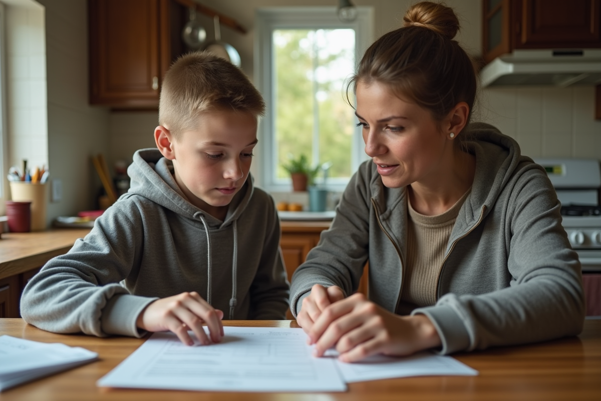 Fille adolescente avec sa mère dans une cuisine chaleureuse