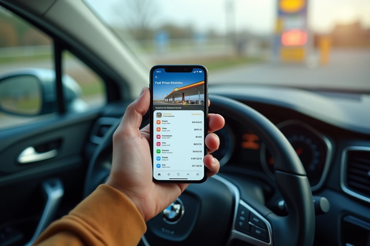 Gros plan sur une application mobile comparant les prix de l'essence dans les stations proches