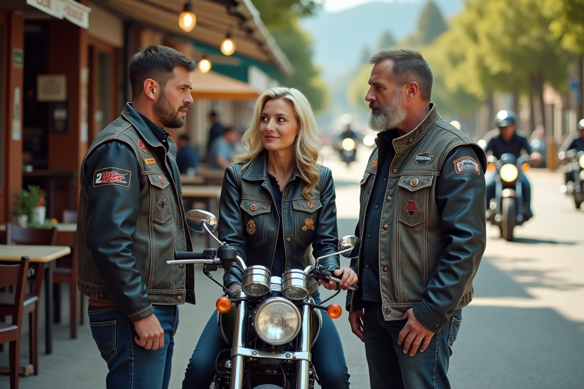 Groupe de bikers devant un café en route