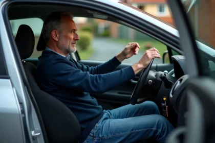 Homme concentré devant le tableau de bord de la Clio