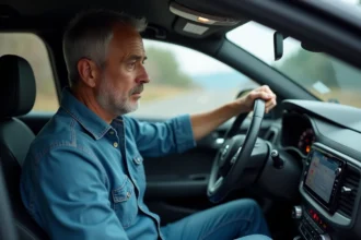 Homme moyenâgeux examinant un tableau de bord de voiture