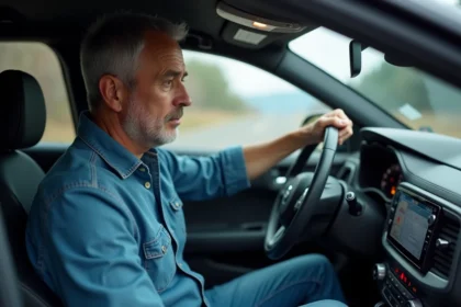 Homme moyenâgeux examinant un tableau de bord de voiture