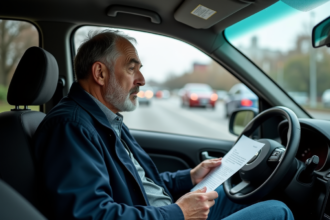 Homme d'âge moyen dans une voiture en ville stressé