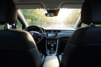 Intérieur propre d'une Peugeot 408 vue de l'arrière