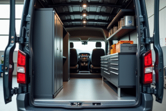 Intérieur organisé d'un Peugeot Expert van avec rangement moderne