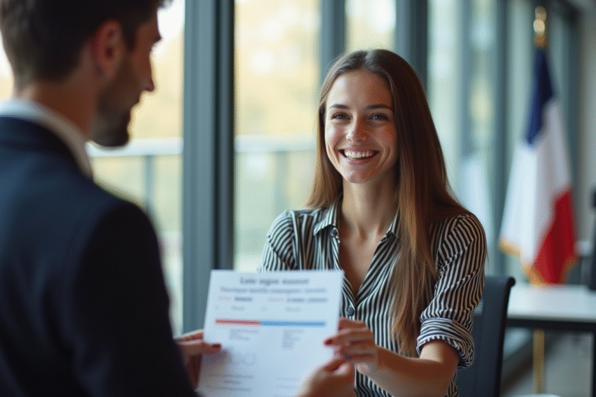 Jeune femme souriante recevant son permis de conduire français