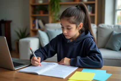Jeune fille concentrée à étudier permis 2026 à la maison