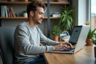 Jeune homme regardant un site de calcul de taille de pneus