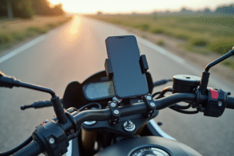 Moto moderne avec support smartphone sur le guidon
