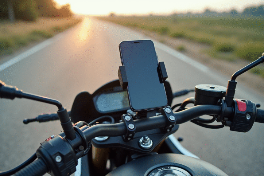 Moto moderne avec support smartphone sur le guidon