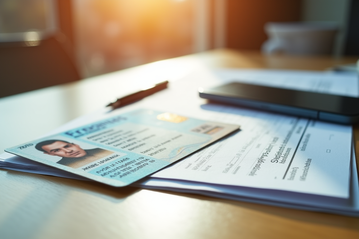 Permis de conduire français sur un bureau lumineux