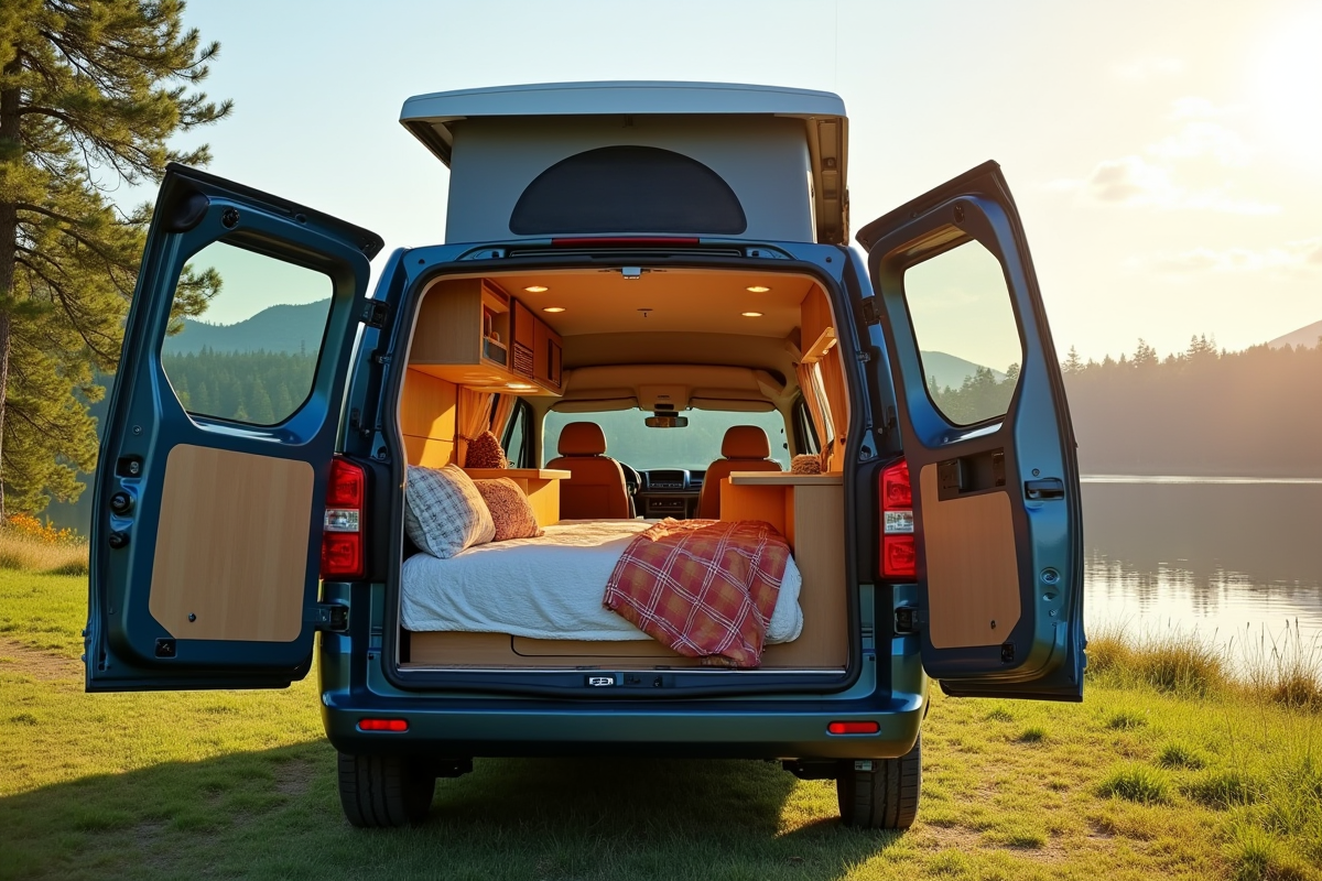 Peugeot Expert aménagé en camping-car en plein air avec nature