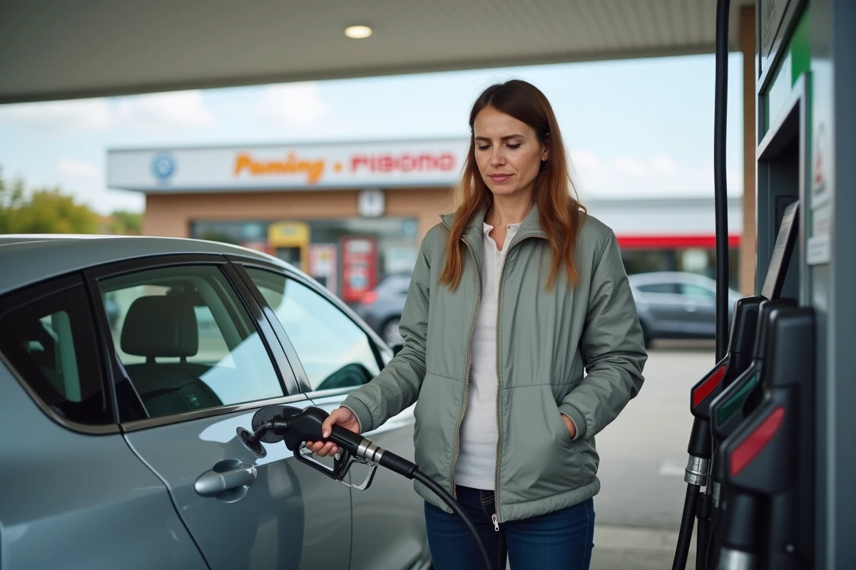 Conductrice faisant le plein de carburant adapté pour préserver la fiabilité du moteur TCe de sa voiture