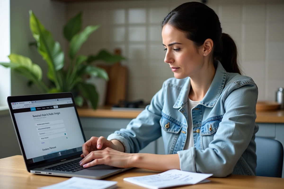 Femme récupérant le code radio de sa Clio 3 gratuitement sur un site internet depuis chez elle