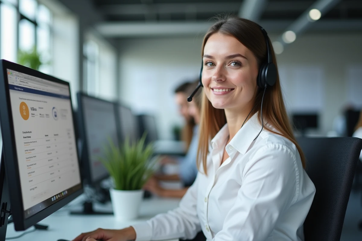 Conseillère du service client traitant des avis et réclamations de commandes de pneus dans un centre d'appels