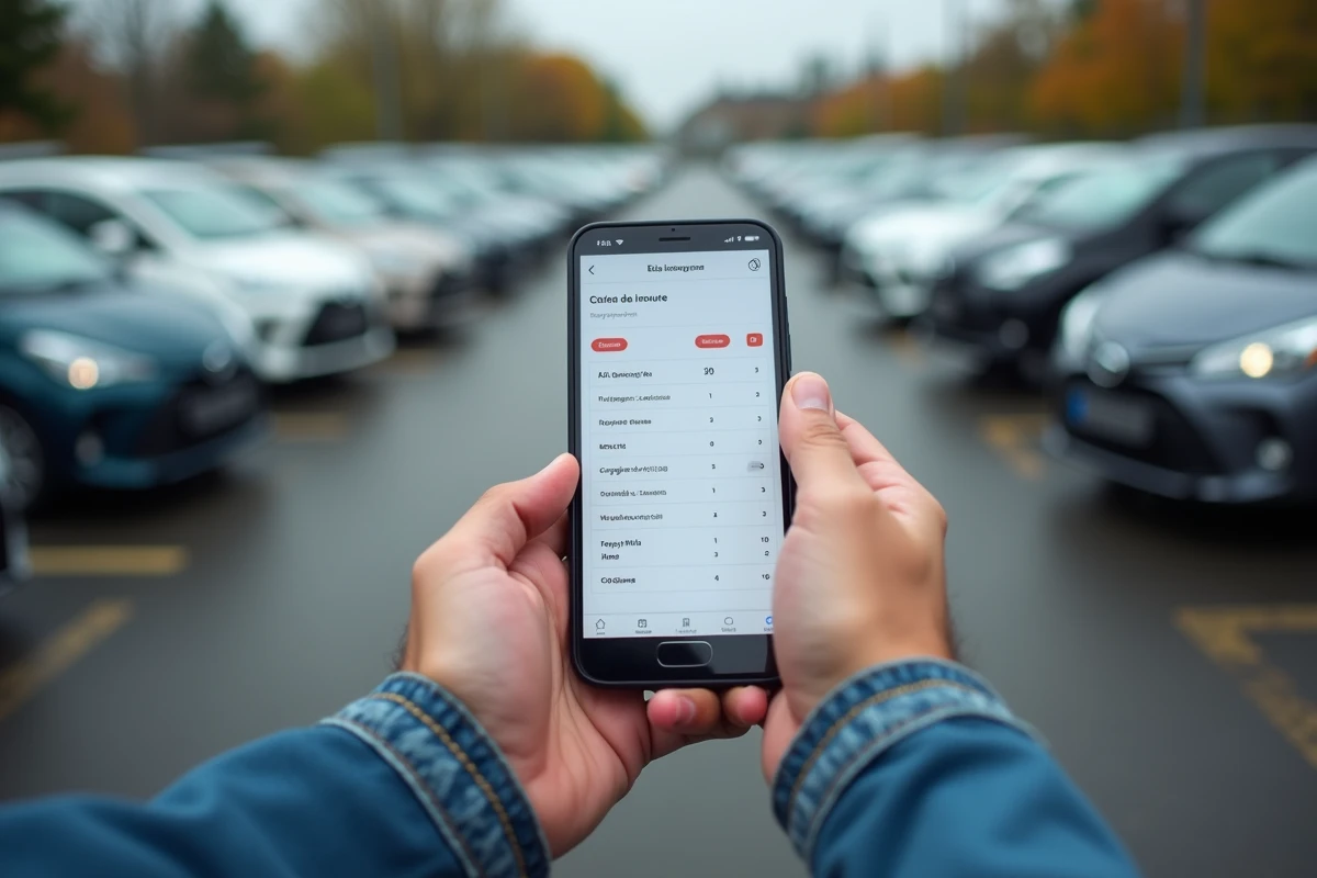 Mains tenant un smartphone affichant une comparaison de devis d'assurance auto pour Kia et Toyota