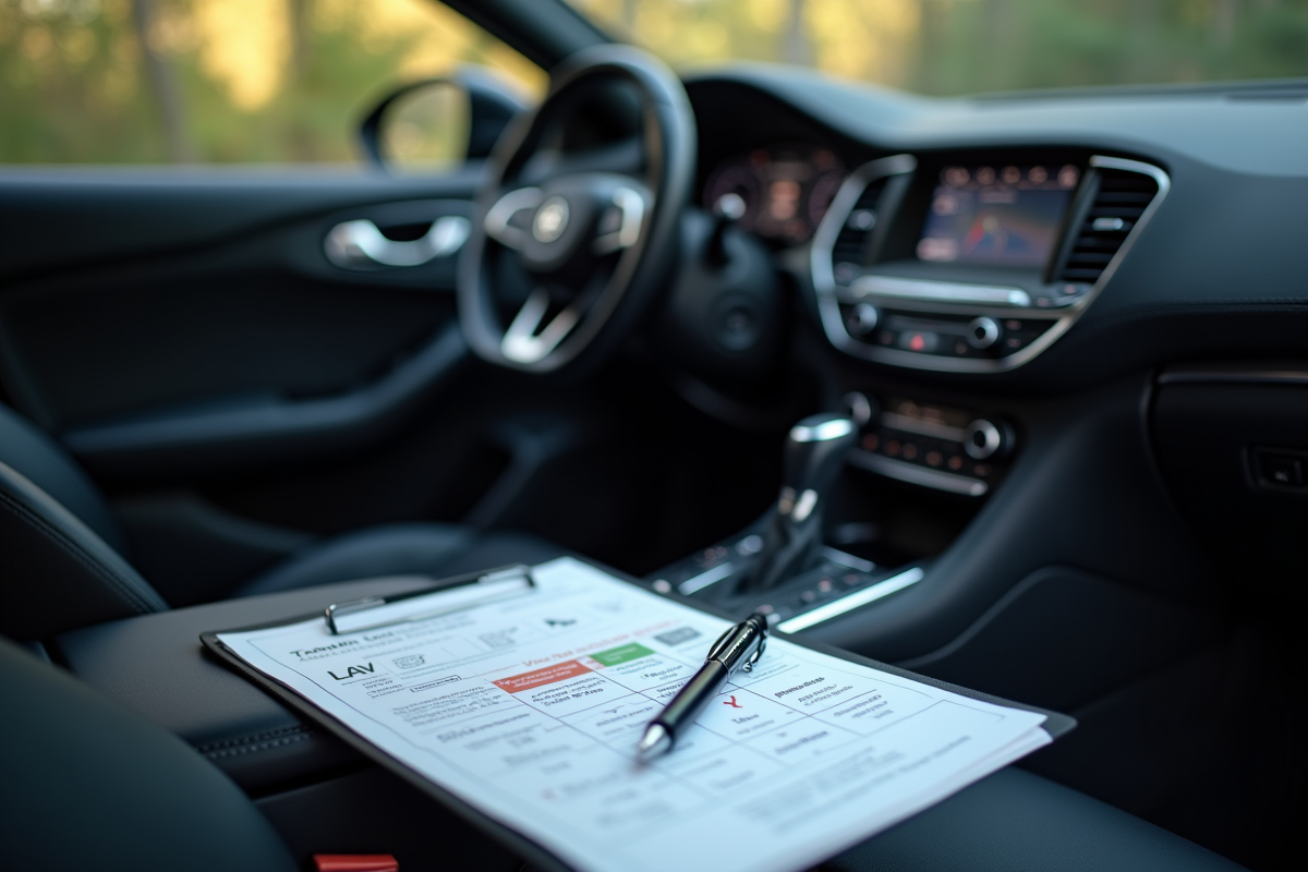 Détail du tableau de bord avec une checklist d inspection automobile
