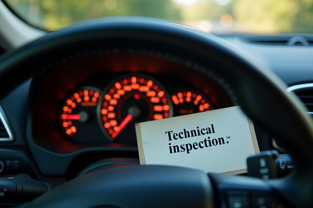 Détail du tableau de bord avec témoin check engine et inspection